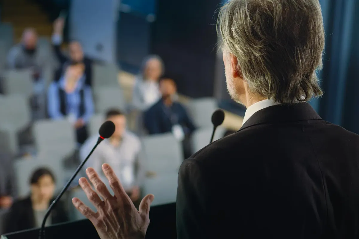 Politician speaking about solar energy